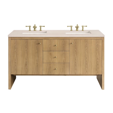 James Martin Vanities Hudson 60in Double Vanity, Light Natural Oak w/ 3 CM Eternal Marfil Top 435-V60D-LNO-3EMR